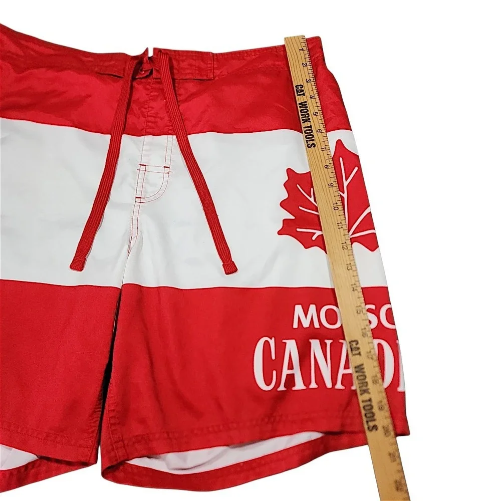 Molson Canadian Board Shorts L Mens Red White Maple Leaf Promo Swim Trunks Beach